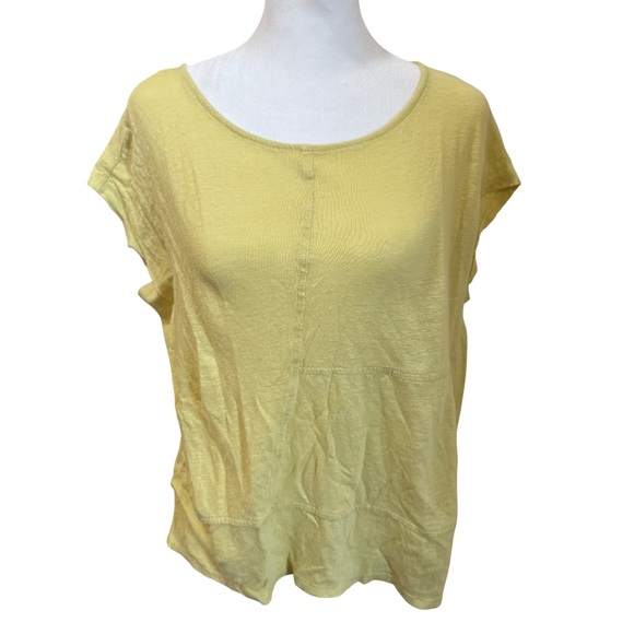 SIGRID OLSEN 100% LINEN WOMEN'S SIZE LARGE MUSTARD YELLOW SHORT SLEEVE BLOUSE - Picture 1 of 13